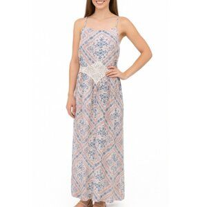 Xhilaration Floral Maxi Spaghetti Strap Dress Side Cut Outs Lace Waist Size XL
